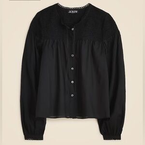 NWT J. Crew Popover Top in Cotton Voile Black Blouse Small Smock Button Cotton